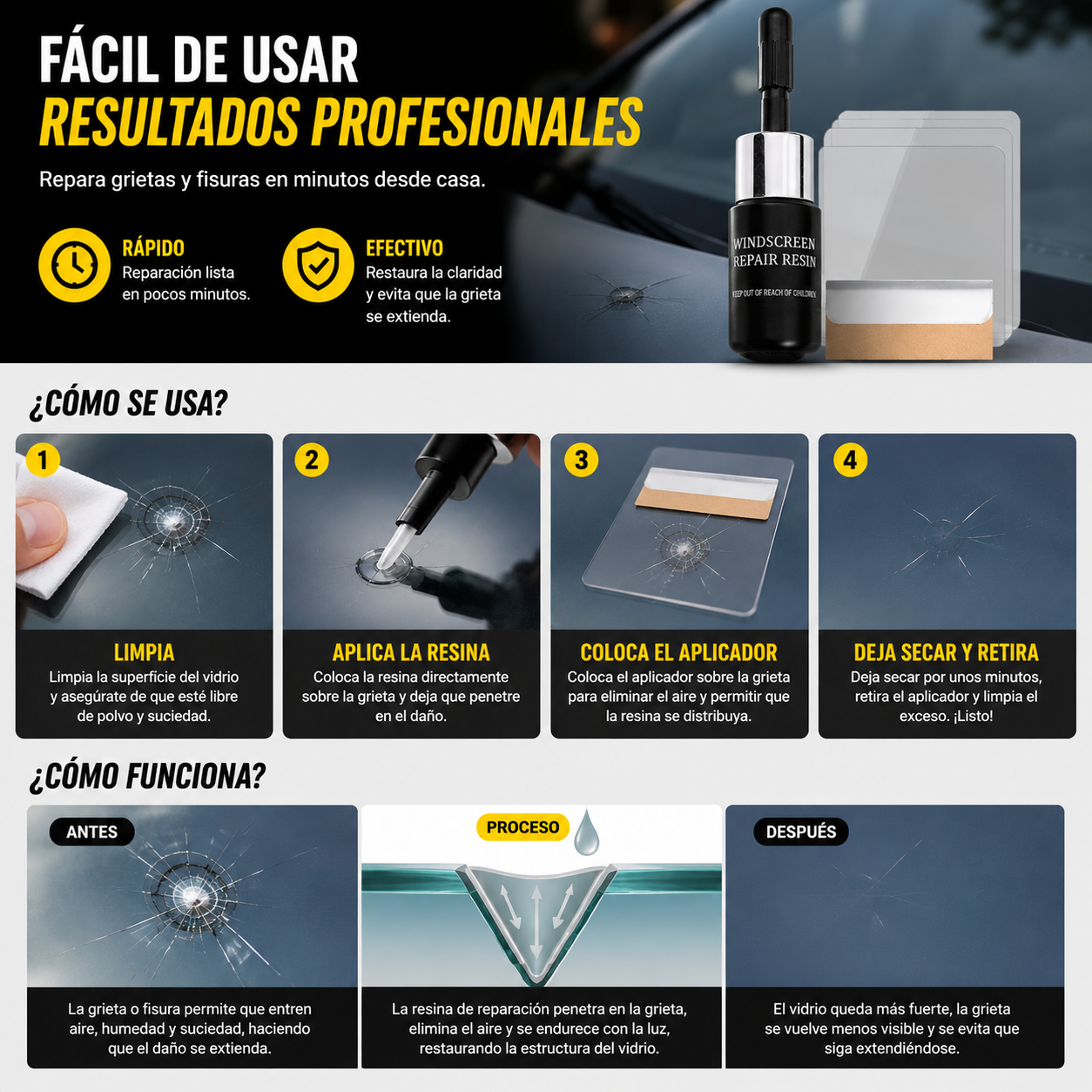 Repara la grieta de tu cristal en minutos, sin ir al taller